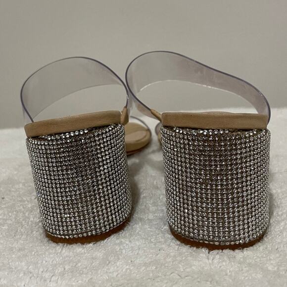 NEW SCHUTZ Victorie PVC Crystal Transparent Strap Leather Mule Sandals Beige 6B - Picture 5 of 11